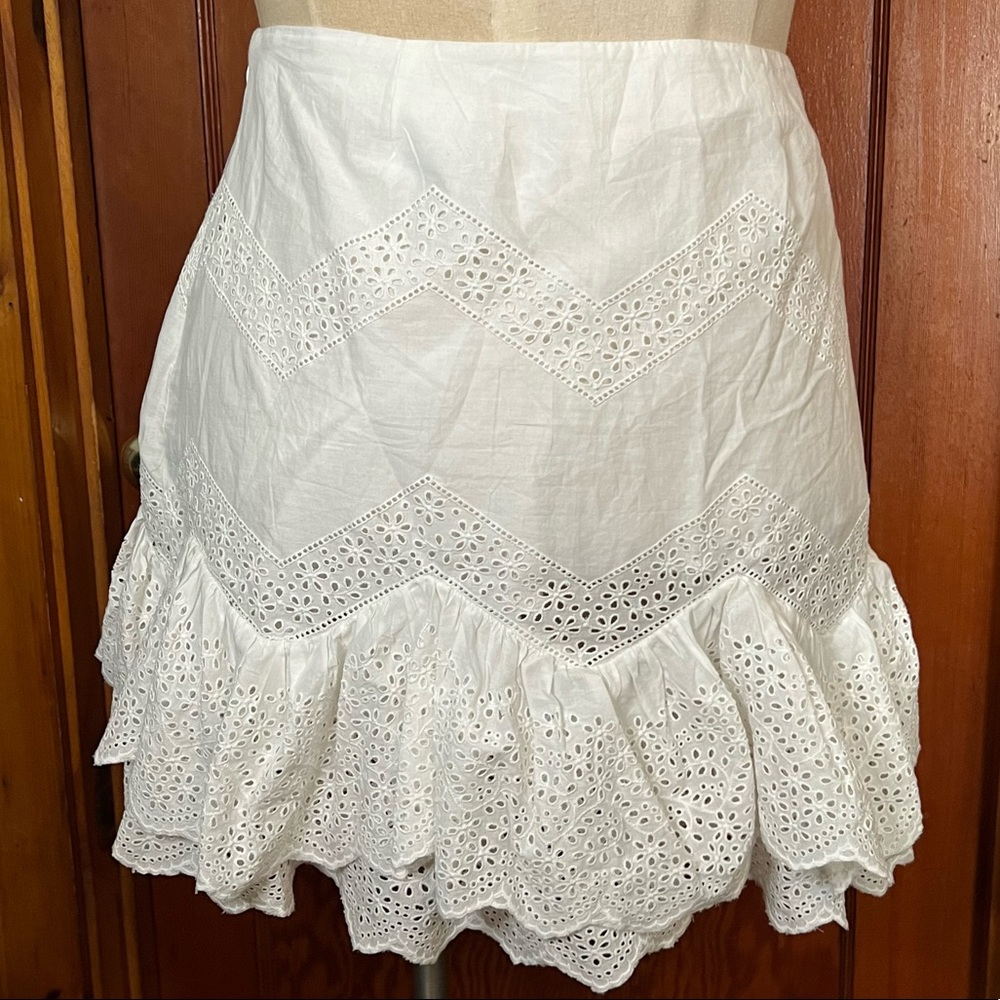 H&M White Eyelet Embroidery Cotton Mini Skirt Sz 12